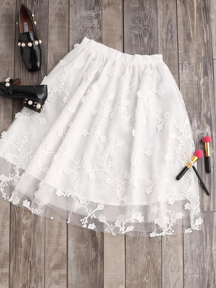Shein Embroidered Vine Applique Mesh Skirt