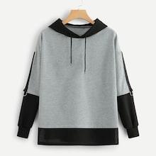 Shein Drawstring Hoodie Colorblock Sweatshirt