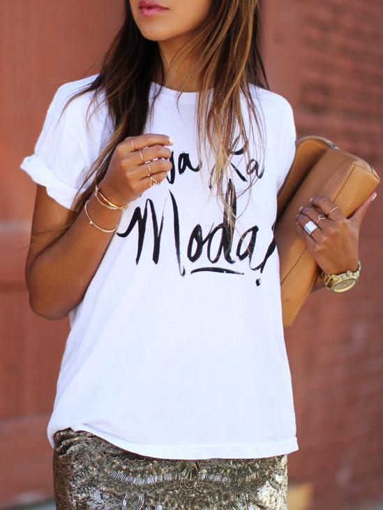 Shein White Round Neck Letter Print Loose T-shirt
