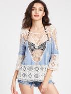 Shein Lace Insert Hollow Out Denim Top