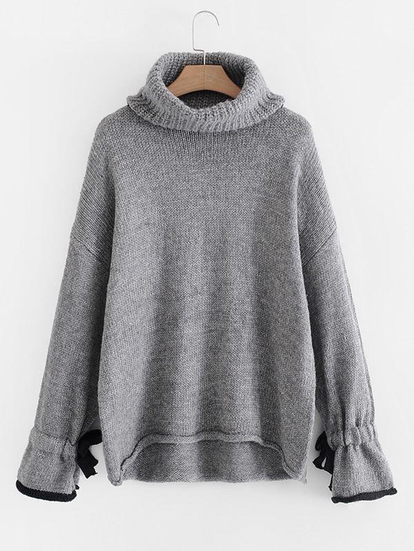 Shein Tied Cuff Oversized Sweater