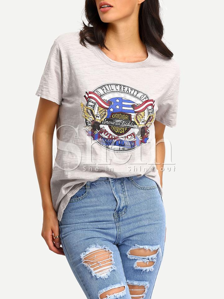 Shein Grey Animal Print Short Sleeve T-shirt