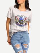 Shein Grey Animal Print Short Sleeve T-shirt