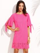 Shein Hot Pink Tie Cuff Scallop Hem Shift Dress