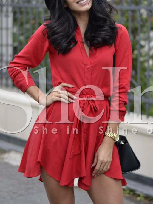 Shein Red Lapel Asymmetric Dress