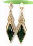 Shein Green Gemstone Gold Hollow Geometric Earrings