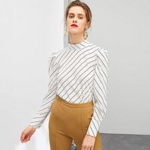 Shein Mock Neck Keyhole Back Striped Top
