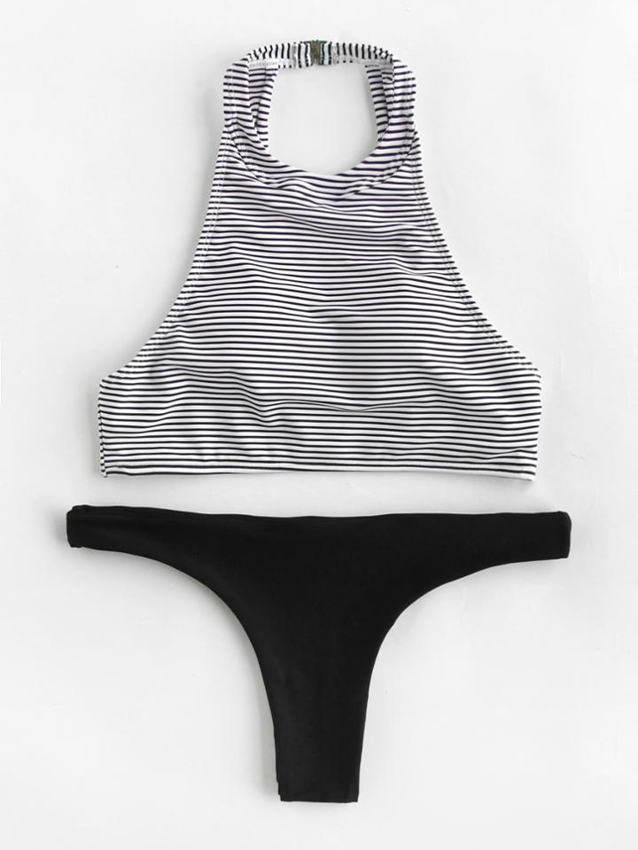Shein Striped High Leg Mix And Match Bikini Set