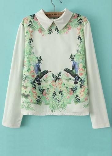 Rosewe Vintage Floral Print T Shirts With Shirt Collar