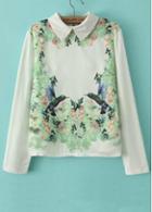 Rosewe Vintage Floral Print T Shirts With Shirt Collar