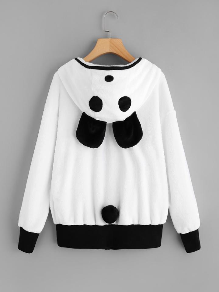 Shein Fuzzy Panda Pattern Hoodie Jacket