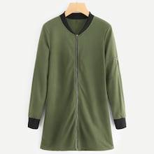 Shein Contrast Ribbed Trim Zip Front Outerwear