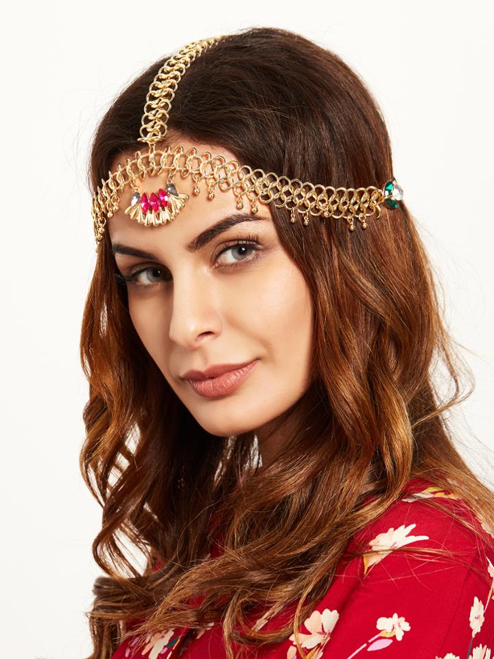Shein Gold Plated Rhinestone Pendant Head Chain