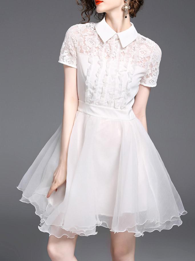 Shein Flounce Contrast Lace Scallop Dress