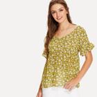 Shein Ruffle Sleeve Floral Smock Top