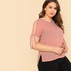 Shein Plus Contrast Binding Split Tie Sleeve Top