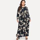 Shein Plus Floral Print Single Breasted Dress