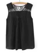 Shein Black Sleeveless Lace Self Tie Blouse