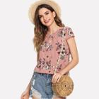 Shein Cap Sleeve Lace Insert Floral Top