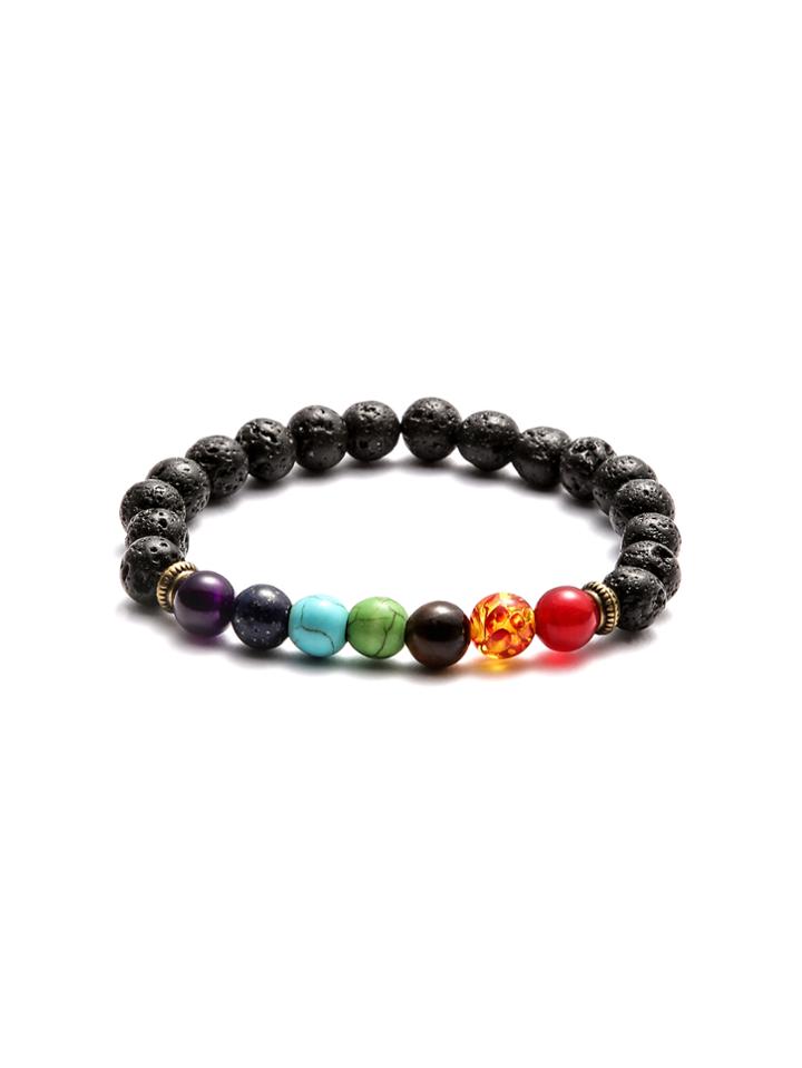 Shein Multicolor Beaded Faux Stone Elastic Bracelet