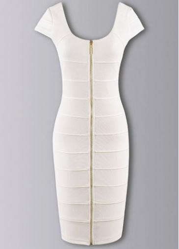 Rosewe Graceful White Round Neck Zipper Fly Sheath Dress