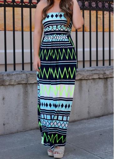 Rosewe Open Back Geometric Print Maxi Dress