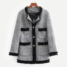Shein Contrast Trim Wales Check Tweed Blazer