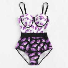 Shein Plus Lip Print Swimsuit