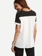 Shein Black And White Short Sleeve High-low Blouse