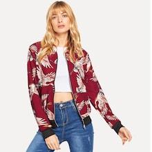 Shein Crane Print Zip Jacket