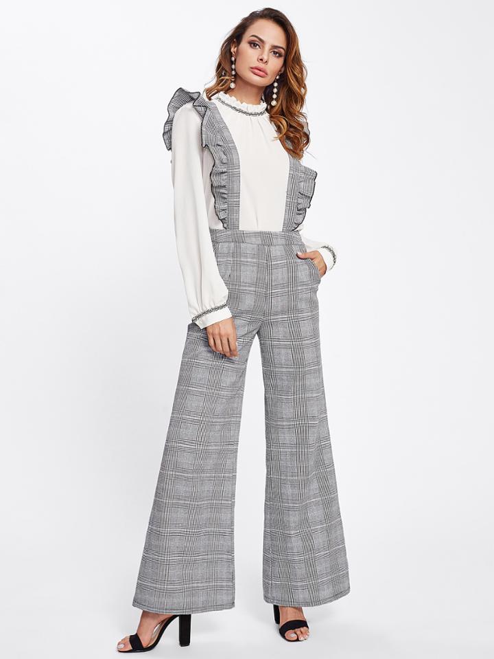 Shein Plaid Palazzo Pants With Ruffle Strap