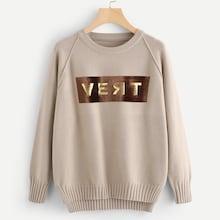 Shein Raglan Sleeve Stepped Hem Lettering Sweater