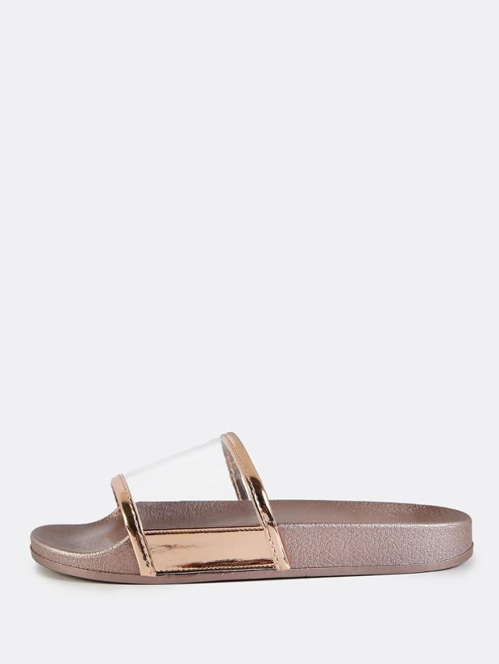 Shein Open Toe Lined Slide Sandals Rosegold