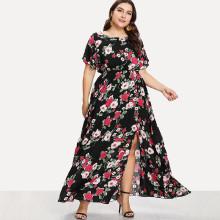 Shein Plus Flower Print Elastic Waist Dress