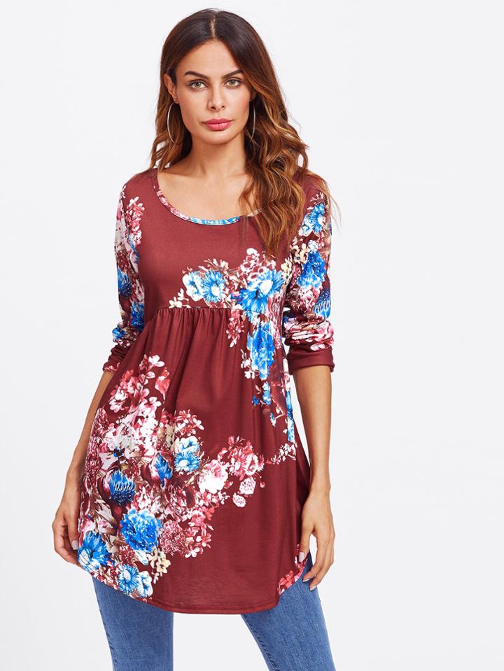 Shein Curved Hem Florals Smock Tee