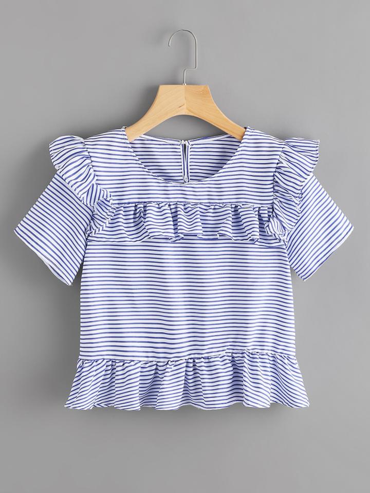 Shein Frill Trim Striped Blouse