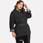 Shein Plus Belted Single Breasted Denim Outerwear