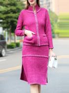 Shein Hot Pink Collar Top With Split Skirt