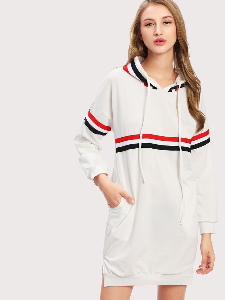 Shein Striped Tape Detail Hoodie Dress