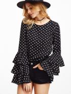 Shein Black Polka Dot Print Layered Sleeve Blouse
