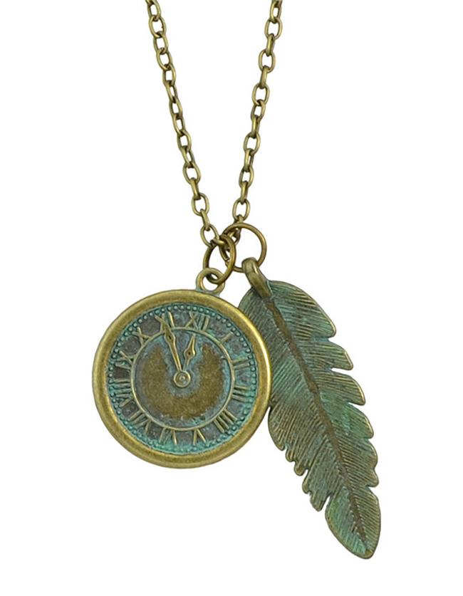 Shein Leaf And Watch Pendant Necklace