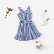 Shein Girls Contrast Lace Trim Ruffle Striped Dress