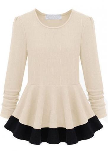 Rosewe Charming Color Blocking Round Neck Long Sleeve T Shirt