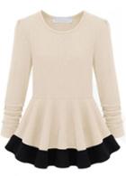 Rosewe Charming Color Blocking Round Neck Long Sleeve T Shirt