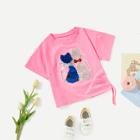 Shein Girls Contrast Sequin Cat Pattern T-shirt