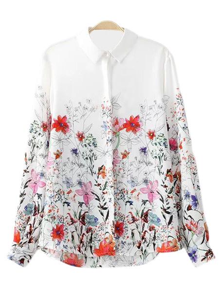 Shein Multicolor Buttons Front Floral Print Blouse