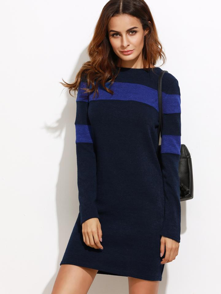 Shein Color Block Long Sleeve Sheath Dress