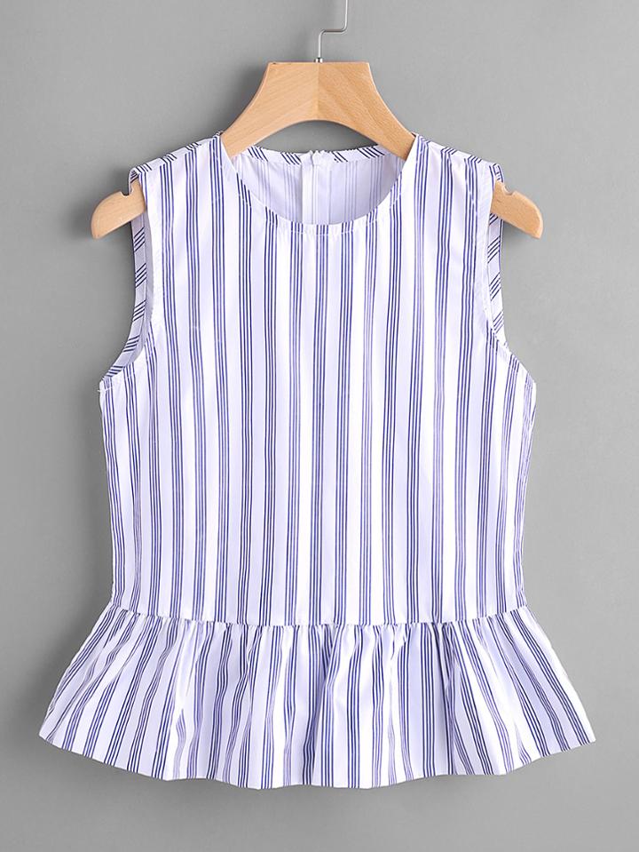 Shein Vertical Pinstripe Sleeveless Peplum Top