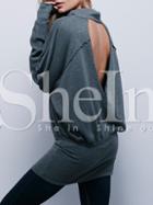 Shein Grey Batwing Sleeve Backless Oversized Sweatshirt