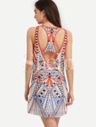 Shein Multicolor Sleeveless Print Hollow Vest Dress